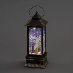 Dogs Watching Santa LED Water Filled Lantern