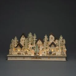 Konstsmide Wooden Silhouette House & Figures With 17 LEDs