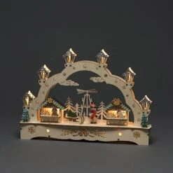 Konstsmide Wooden Silhouette Houses & Boy With LEDs