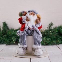 40cm Red & Grey Sitting Santa Decoration