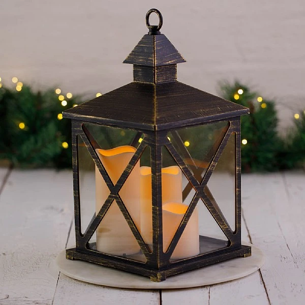 Bronze Triple LED Candle Lantern 4 Bronze Triple LED Candle Lantern - Image 2