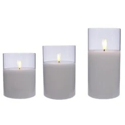 Lumineo Set Of 3 Large LED Clear Glass Wax Candles -Christmas Decorations 1124860 1