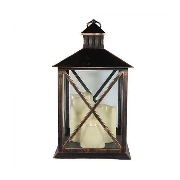 Premier Bronze Triple LED Candle Lantern 40cm 3 Premier Bronze Triple LED Candle Lantern 40cm