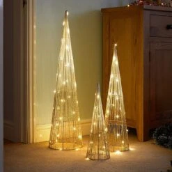 Three Kings Set Of 3 Gold Sparkly TreeBelisks (Battery Operated)