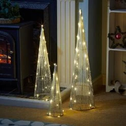 Three Kings Set Of 3 Silver Sparkly TreeBelisks (Battery Operated)