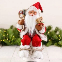 41cm Red Sitting Santa Decoration With Bear