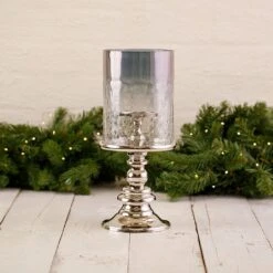Aluminium Glass Pillar Candle Holder (37cm)