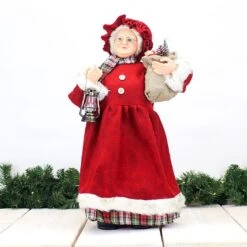 60cm Standing Mrs Santa With Bag (Red)