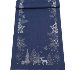 Peggy Wilkins Neve Table Runner Navy & Silver 35cm X 190cm
