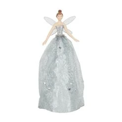Gisela Graham Large Silver Glitter Fabric & Resin Tree Top Fairy