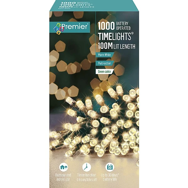 Premier Warm White Timer Lights - Battery Operated (1000 LEDs) 5 Premier Warm White Timer Lights - Battery Operated (1000 LEDs) - Image 3