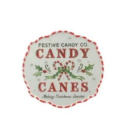 Festive Red Green & White Candy Canes Metal Sign