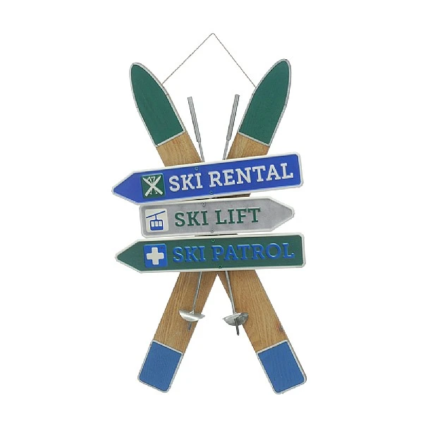 Festive Wooden Blue & Green Skis Sign 55cm 3 Festive Wooden Blue & Green Skis Sign 55cm