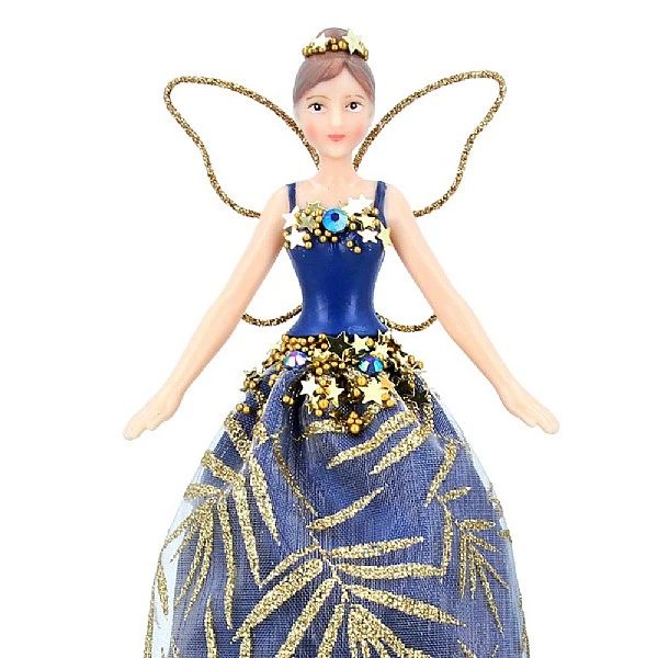 Gisela Graham Small Blue & Gold Resin & Fabric Tree Top Fairy 4 Gisela Graham Small Blue & Gold Resin & Fabric Tree Top Fairy - Image 2