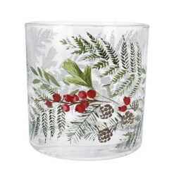 Gisela Graham Large Fir & Berry Glass Candle Holder