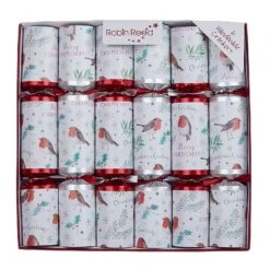 Robin Reed 12" Christmas Robin Greeting Christmas Crackers - Pack Of 6