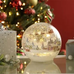Festive Small Village Led Crackle Bauble