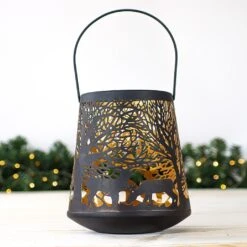 Large Black & Gold Woodland Iron Tealight Holder