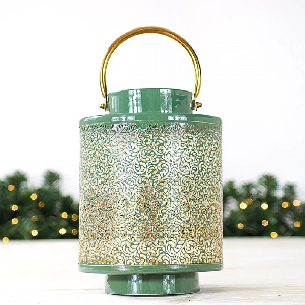 Sage Green Large Iron Lantern 3 Sage Green Large Iron Lantern