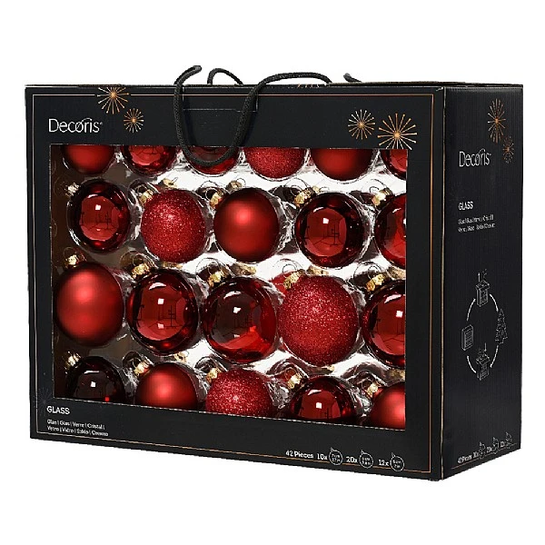 Decoris Box Of 42 Oxblood Glass Baubles 3 Decoris Box Of 42 Oxblood Glass Baubles