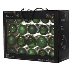 Decoris Box Of 42 Pine Green Glass Baubles