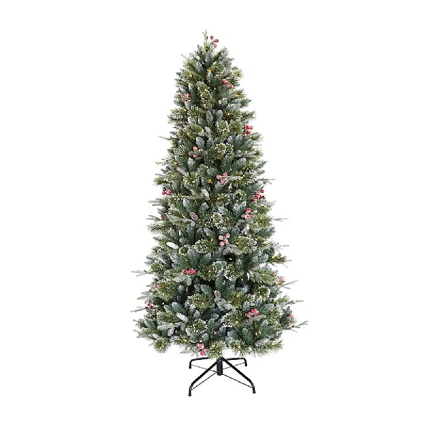 6.5ft Pre-Lit Slim Frosted Berry Spruce Artificial Christmas Tree 3 6.5ft Pre-Lit Slim Frosted Berry Spruce Artificial Christmas Tree